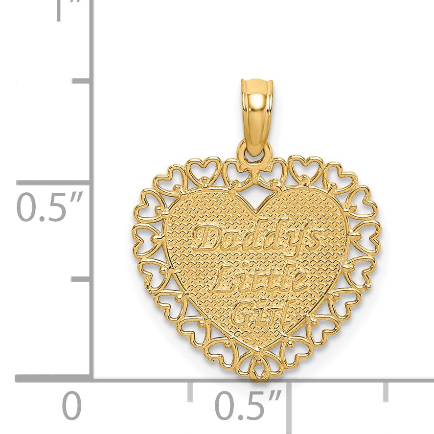 Lovely Rita's Pendants & Charms 14K Yellow Gold Polished Textured Finish DADDYS LITTLE GIRL in Heart with Multi Heart Lace Design Charm Pendant