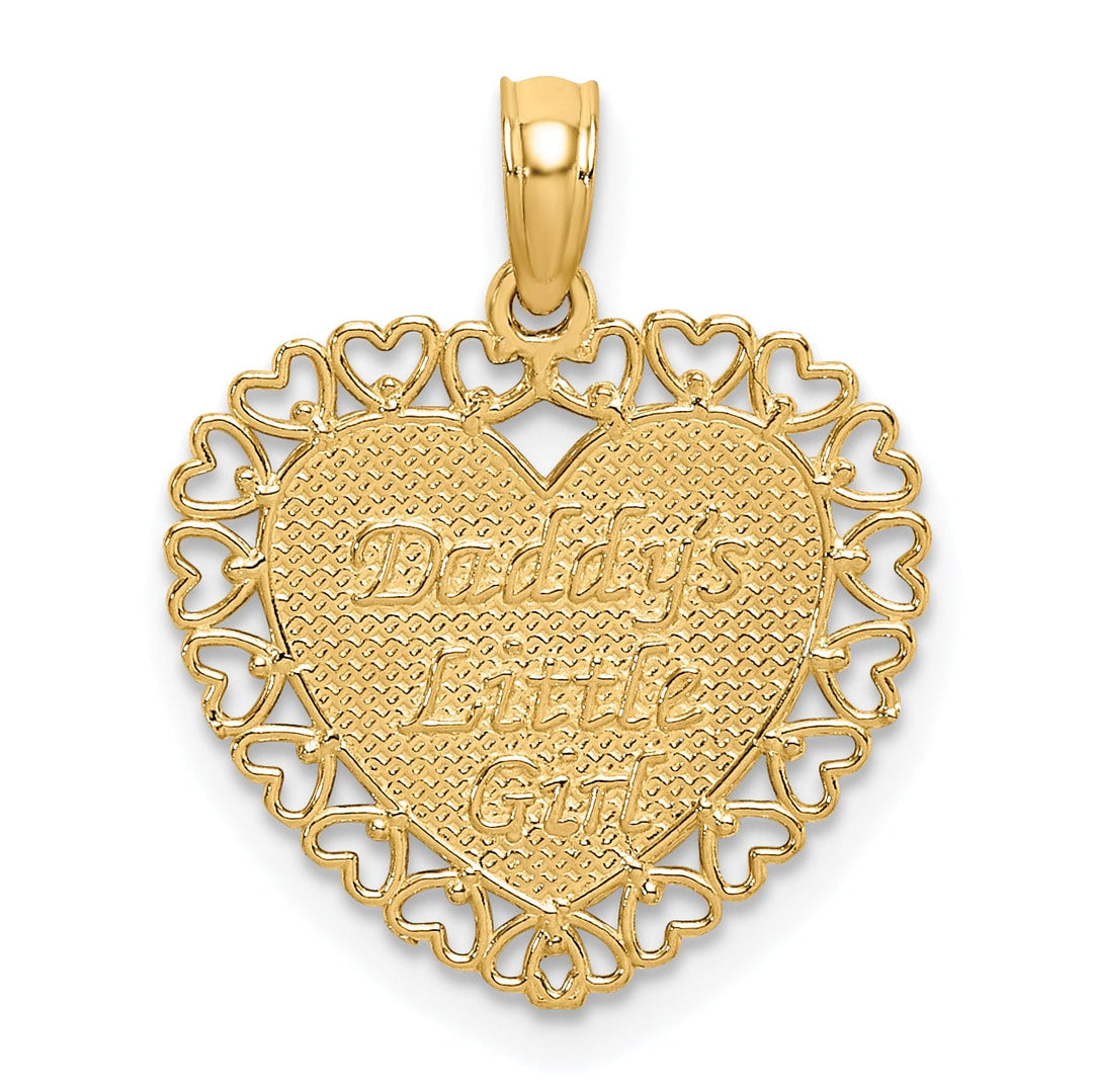 Lovely Rita's Pendants & Charms 14K Yellow Gold Polished Textured Finish DADDYS LITTLE GIRL in Heart with Multi Heart Lace Design Charm Pendant