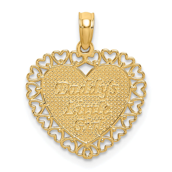 Lovely Rita's Pendants & Charms 14K Yellow Gold Polished Textured Finish DADDYS LITTLE GIRL in Heart with Multi Heart Lace Design Charm Pendant
