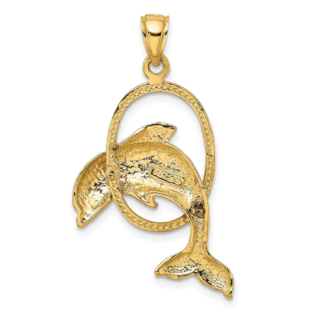 Lovely Rita's Pendants & Charms 14K Yellow Gold Polished Textured Finish Dolphin Jumping Through Hoop Charm Pendant