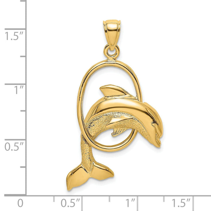 Lovely Rita's Pendants & Charms 14K Yellow Gold Polished Textured Finish Dolphin Jumping Through Hoop Charm Pendant