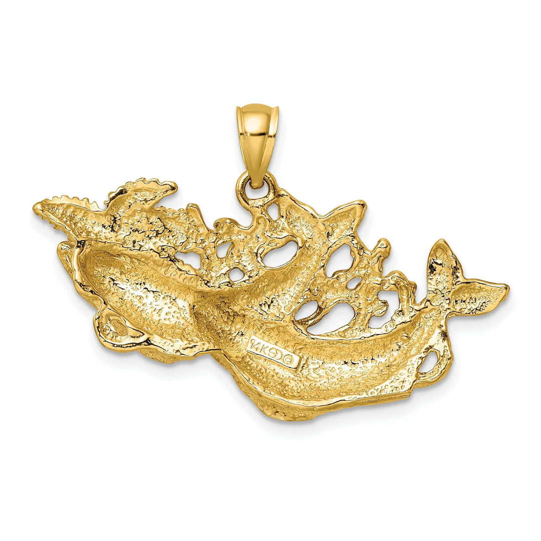 Lovely Rita's Pendants & Charms 14K Yellow Gold Polished Textured Finish Dolphins Swimming in Starfish Design Charm Pendant
