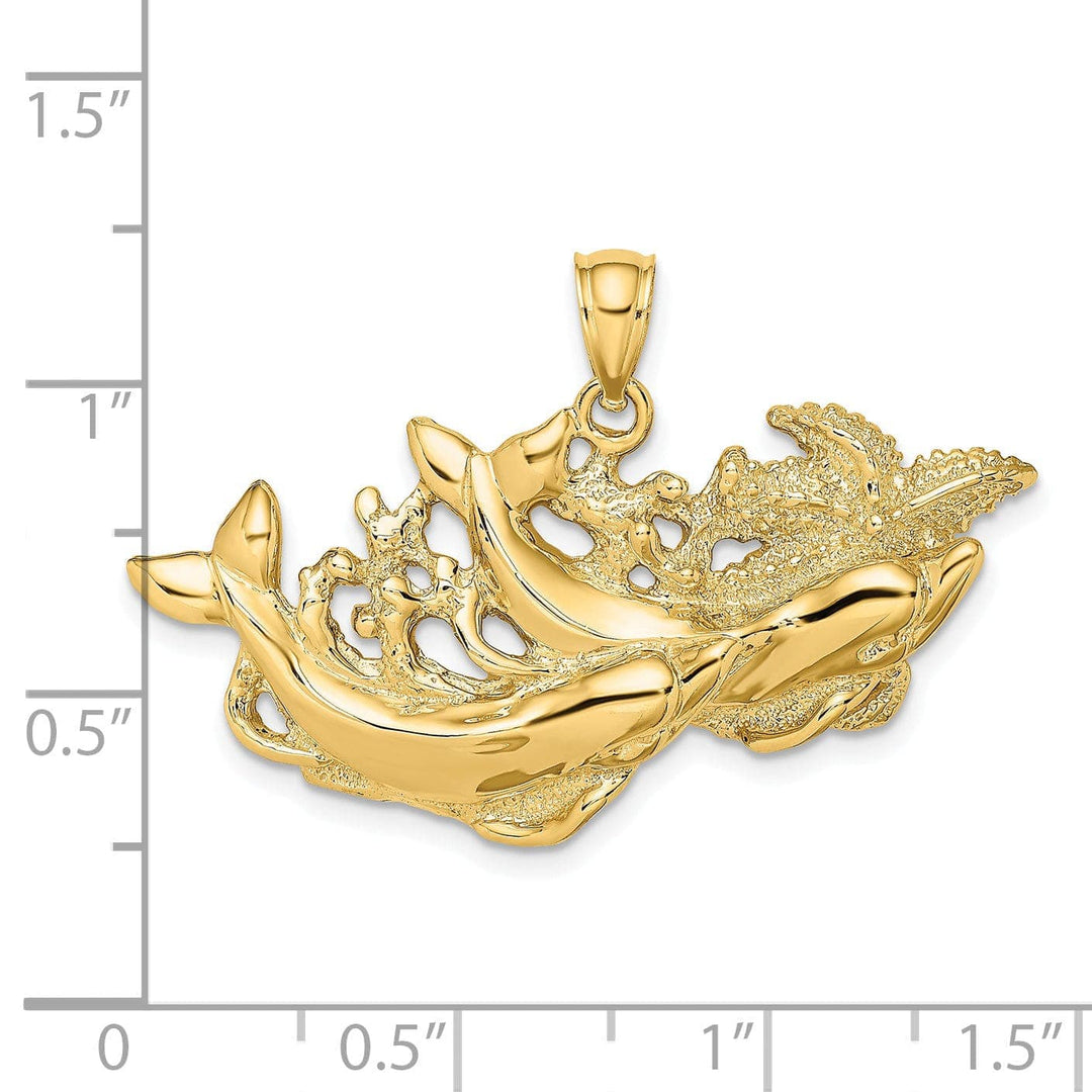 Lovely Rita's Pendants & Charms 14K Yellow Gold Polished Textured Finish Dolphins Swimming in Starfish Design Charm Pendant