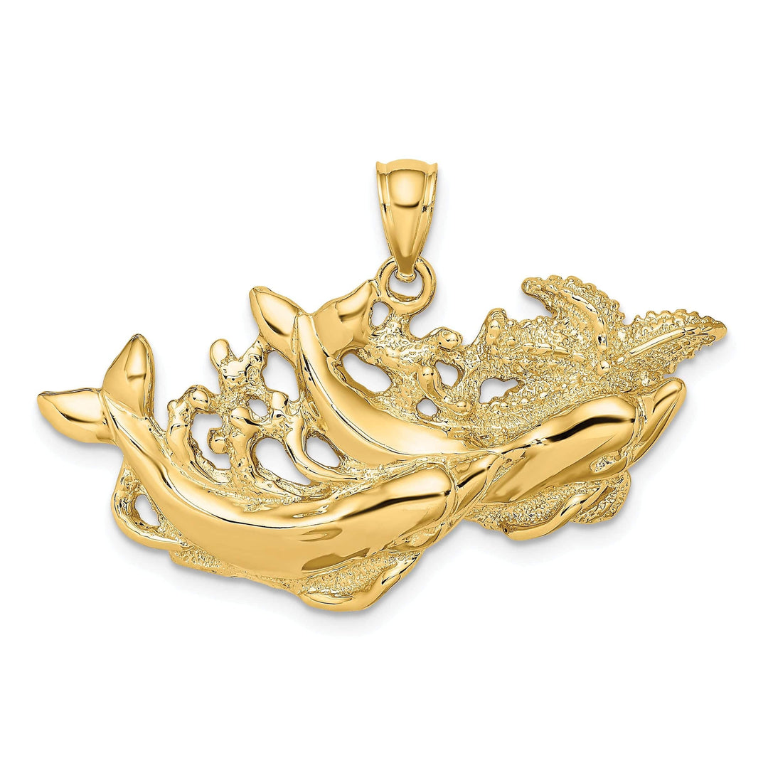 Lovely Rita's Pendants & Charms 14K Yellow Gold Polished Textured Finish Dolphins Swimming in Starfish Design Charm Pendant