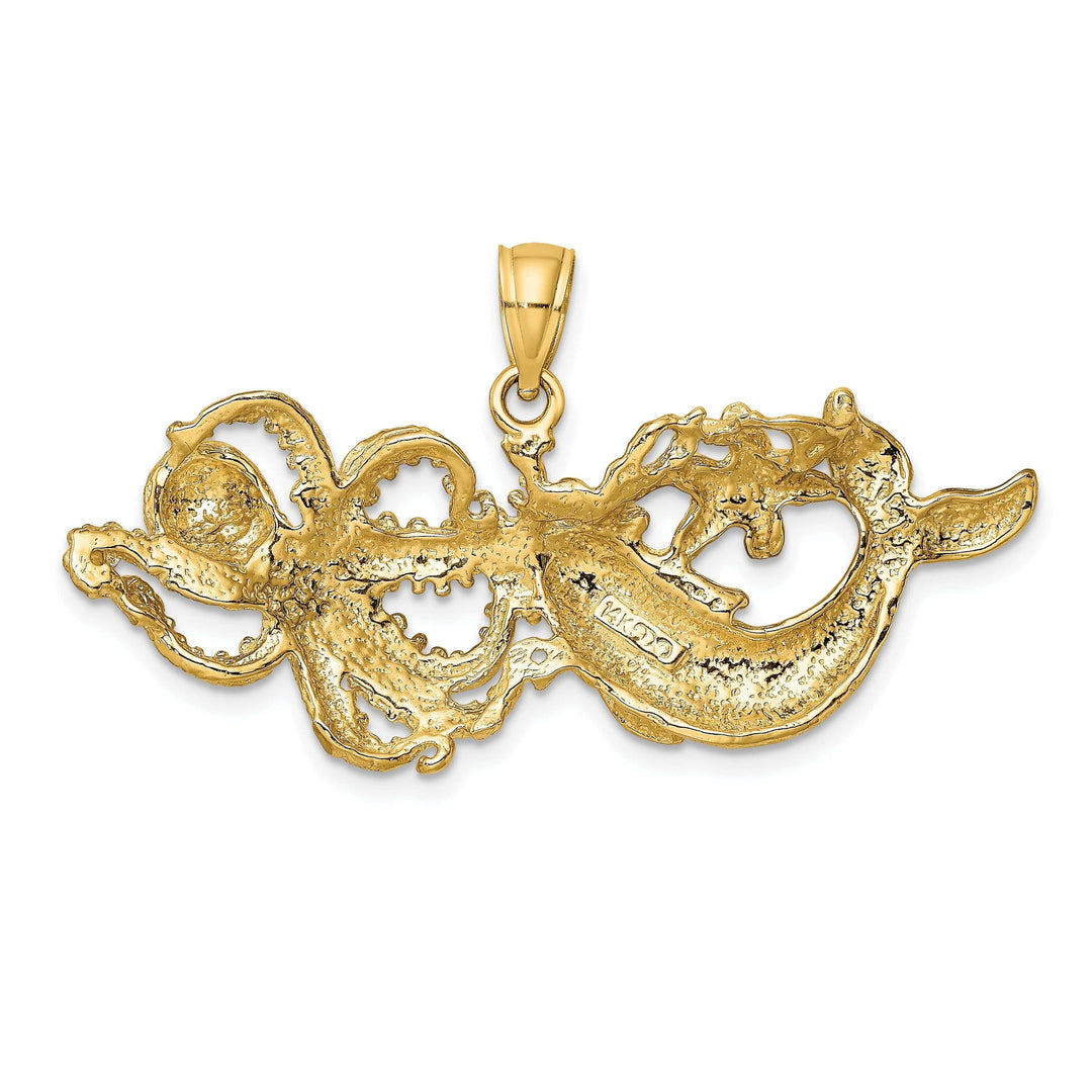 Lovely Rita's Pendants & Charms 14K Yellow Gold Polished Textured Finish Dolphins Swimming With Octopus Design Charm Pendant