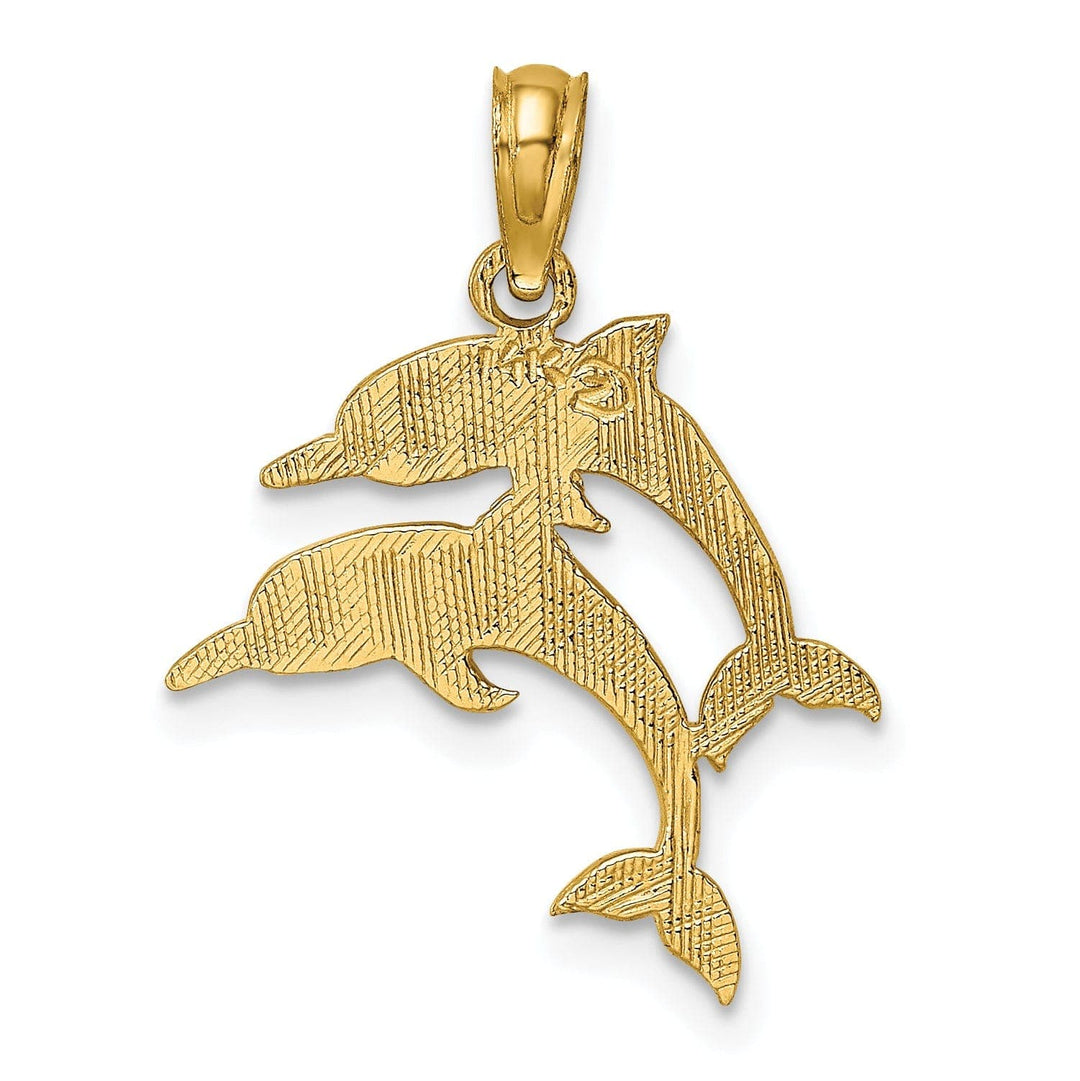 Lovely Rita's Pendants & Charms 14K Yellow Gold Polished Textured Finish Double Dolphins Swimming Design Charm Pendant