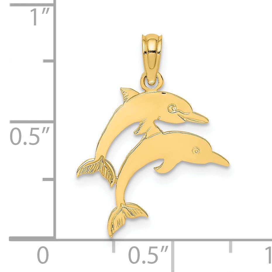 Lovely Rita's Pendants & Charms 14K Yellow Gold Polished Textured Finish Double Dolphins Swimming Design Charm Pendant