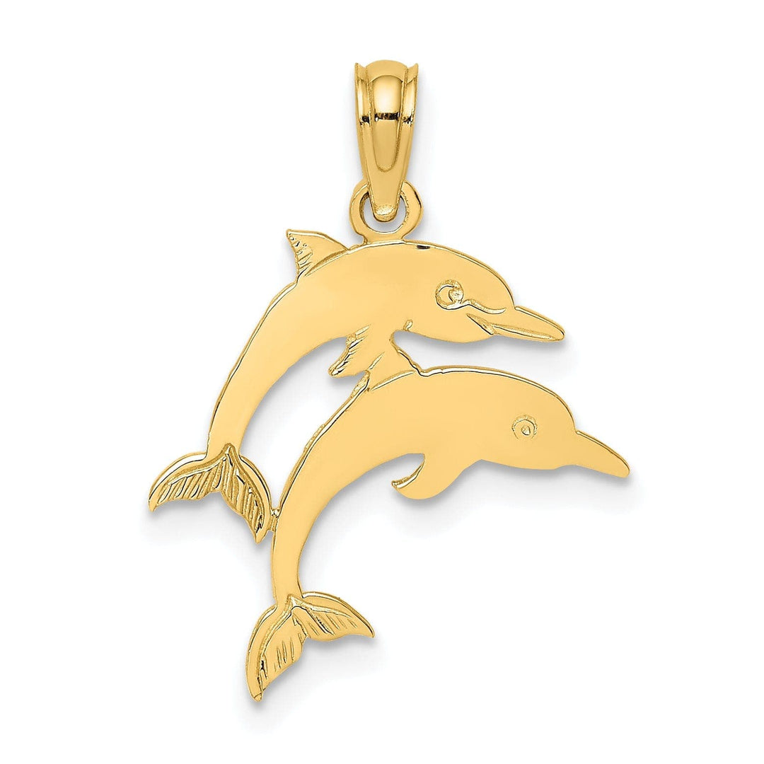 Lovely Rita's Pendants & Charms 14K Yellow Gold Polished Textured Finish Double Dolphins Swimming Design Charm Pendant
