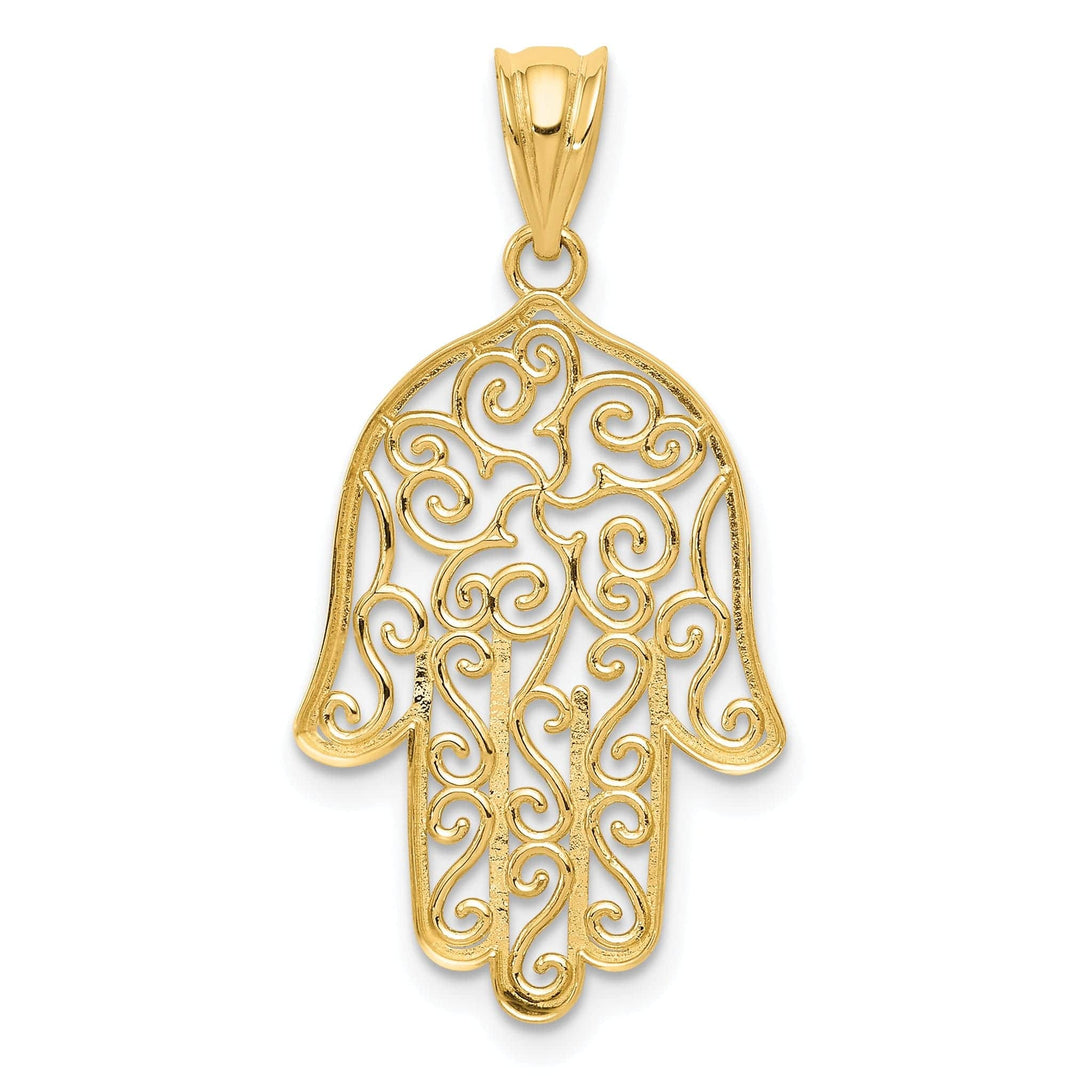 Lovely Rita's Pendants & Charms 14k Yellow Gold Polished Textured Finish Filigree Hamsa Charm Pendant