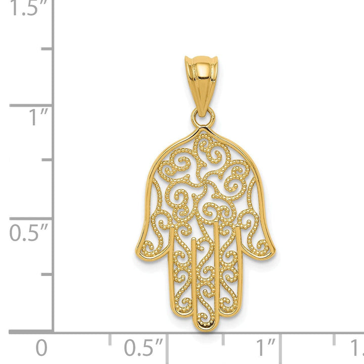 Lovely Rita's Pendants & Charms 14k Yellow Gold Polished Textured Finish Filigree Hamsa Charm Pendant