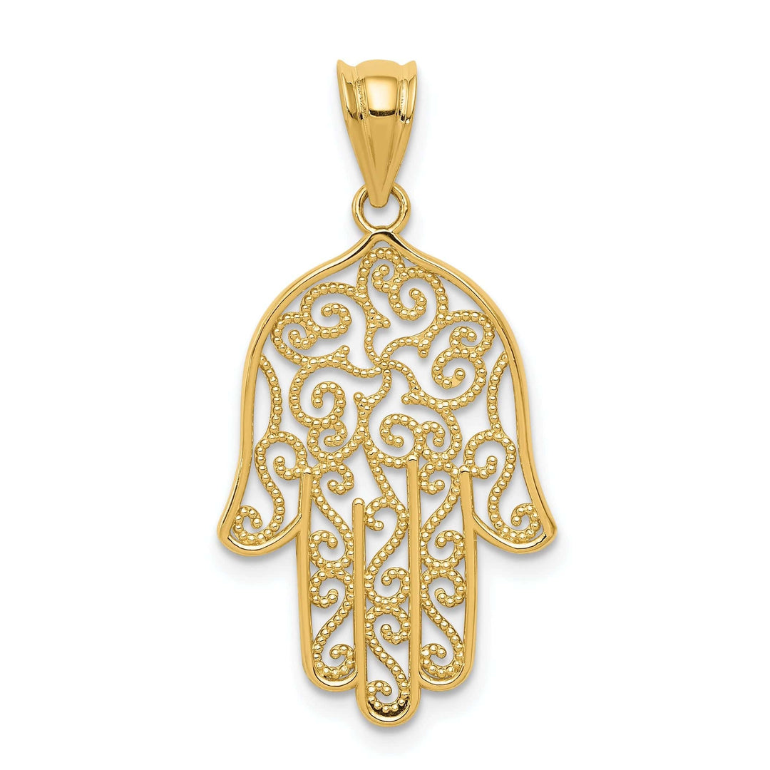 Lovely Rita's Pendants & Charms 14k Yellow Gold Polished Textured Finish Filigree Hamsa Charm Pendant