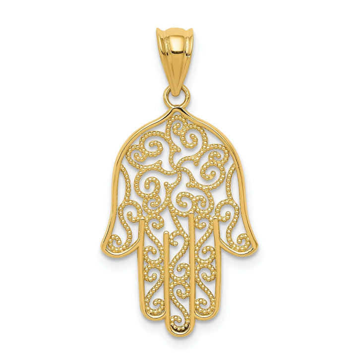 Lovely Rita's Pendants & Charms 14k Yellow Gold Polished Textured Finish Filigree Hamsa Charm Pendant