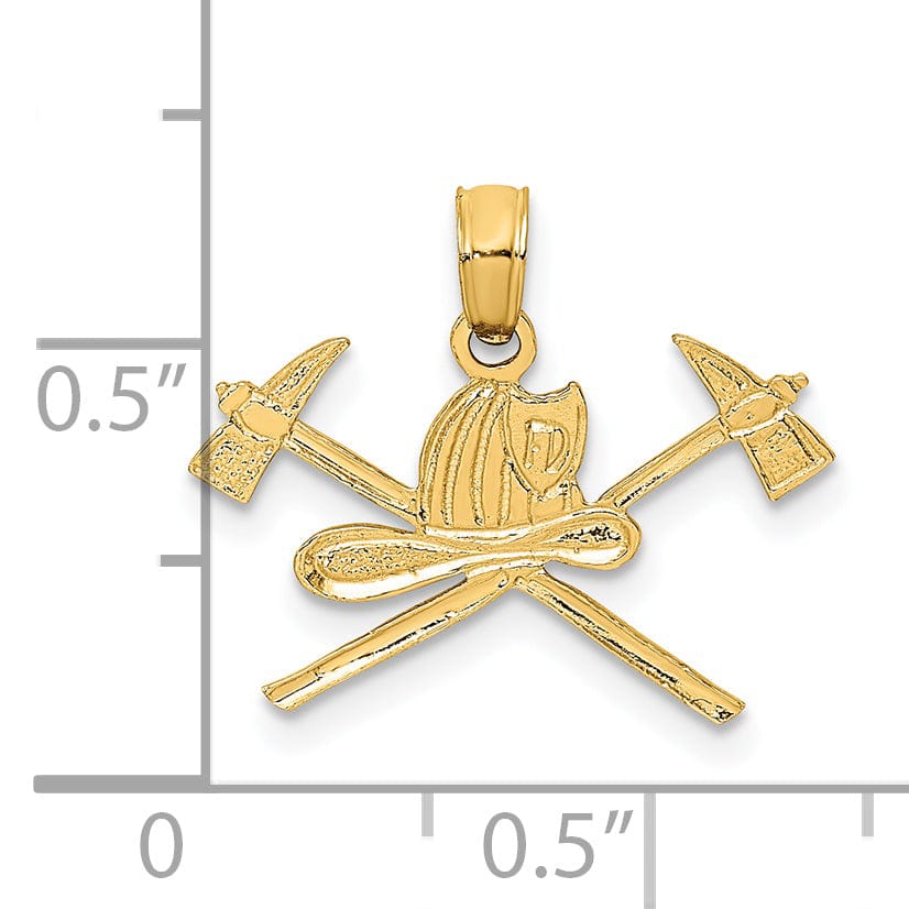 Lovely Rita's Pendants & Charms 14k Yellow Gold Polished Textured Finish Fire Department Insignia Charm Pendant