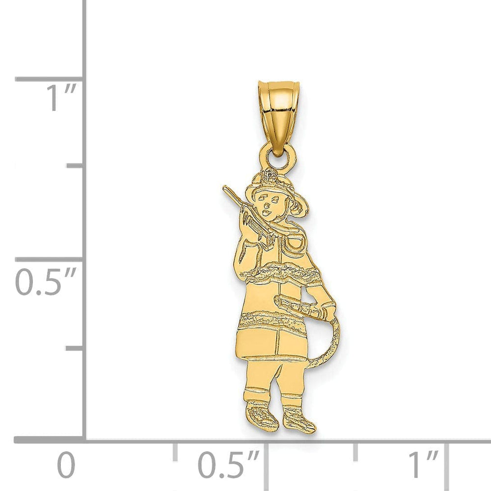 Lovely Rita's Pendants & Charms 14k Yellow Gold Polished Textured Finish Fireman Holding Water Hose Charm Pendant