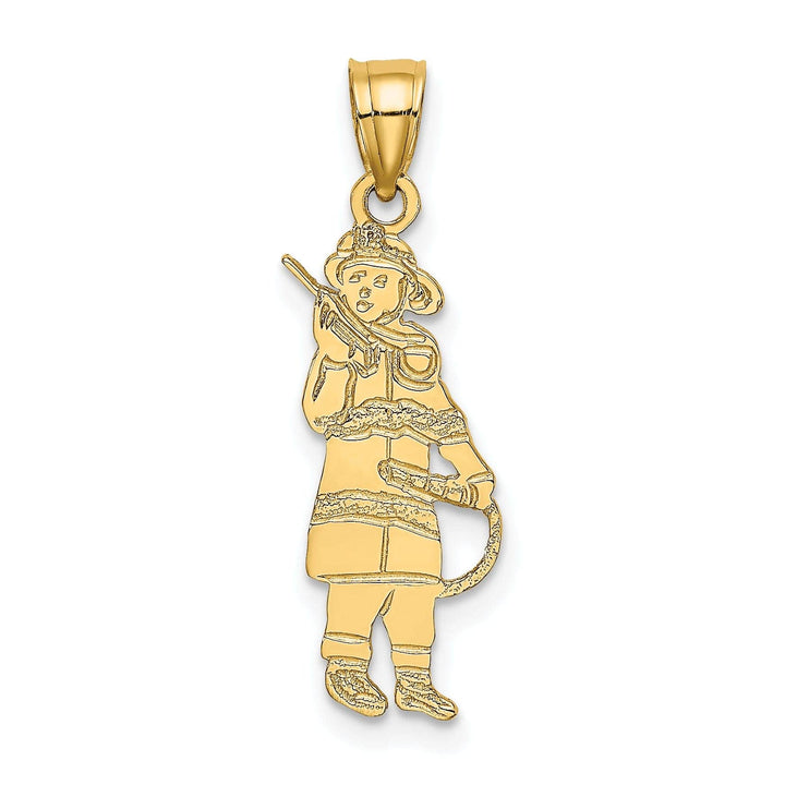 Lovely Rita's Pendants & Charms 14k Yellow Gold Polished Textured Finish Fireman Holding Water Hose Charm Pendant