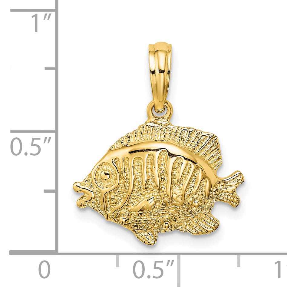 Lovely Rita's Pendants & Charms 14K Yellow Gold Polished Textured Finish Fish Design Charm Pendant