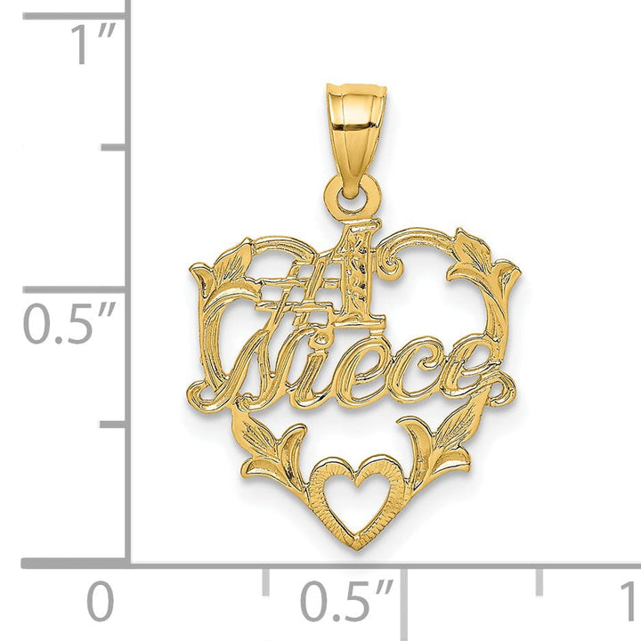 Lovely Rita's Pendants & Charms 14K Yellow Gold Polished Textured Finish Flat Back #1 NIECE Heart in Heart Design Charm Pendant