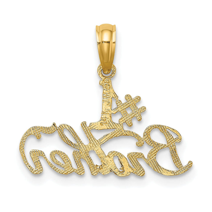 Lovely Rita's Pendants & Charms 14K Yellow Gold Polished Textured Finish Flat Back Script #1 BROTHER Charm Pendant