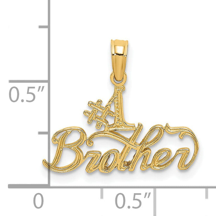Lovely Rita's Pendants & Charms 14K Yellow Gold Polished Textured Finish Flat Back Script #1 BROTHER Charm Pendant