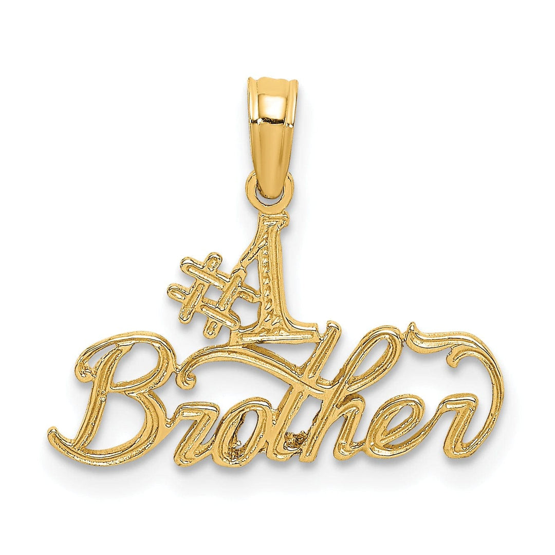 Lovely Rita's Pendants & Charms 14K Yellow Gold Polished Textured Finish Flat Back Script #1 BROTHER Charm Pendant