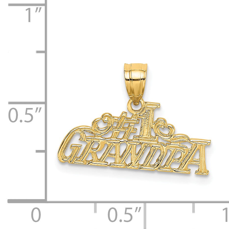 Lovely Rita's Pendants & Charms 14k Yellow Gold Polished Textured Finish Flat Back Script #1 GRANDPA Charm Pendant