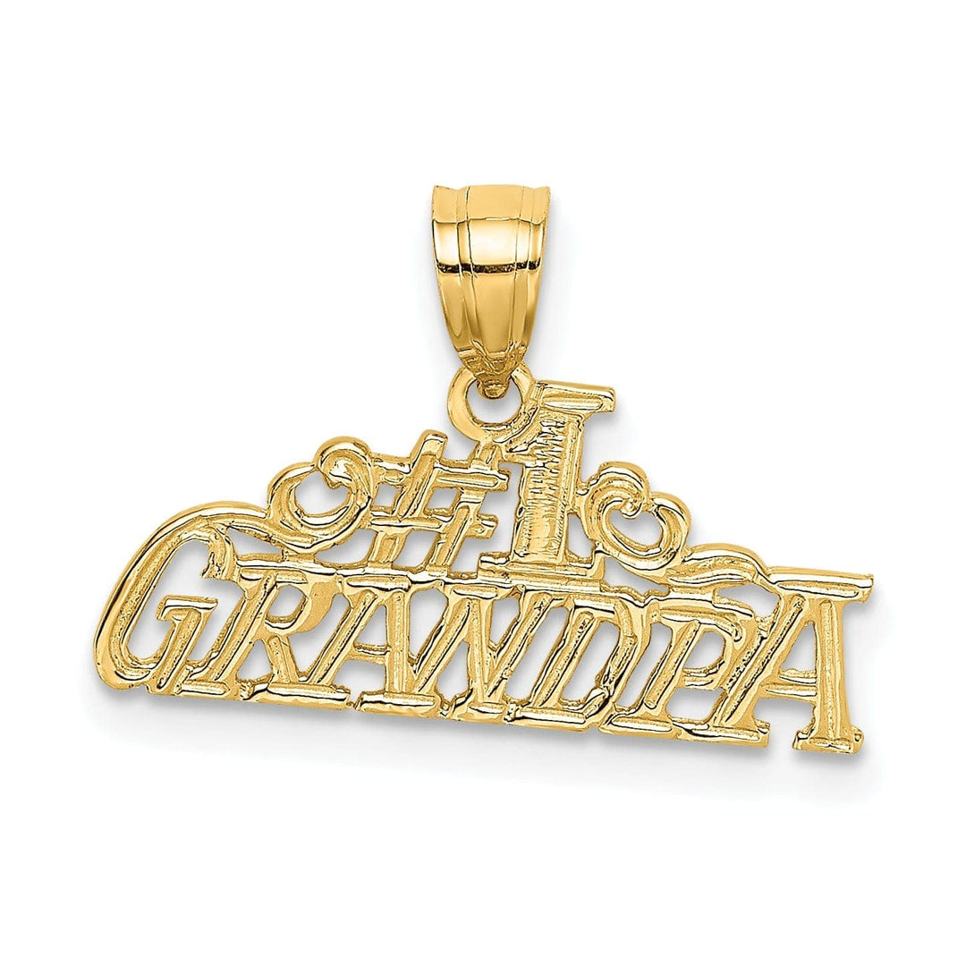 Lovely Rita's Pendants & Charms 14k Yellow Gold Polished Textured Finish Flat Back Script #1 GRANDPA Charm Pendant