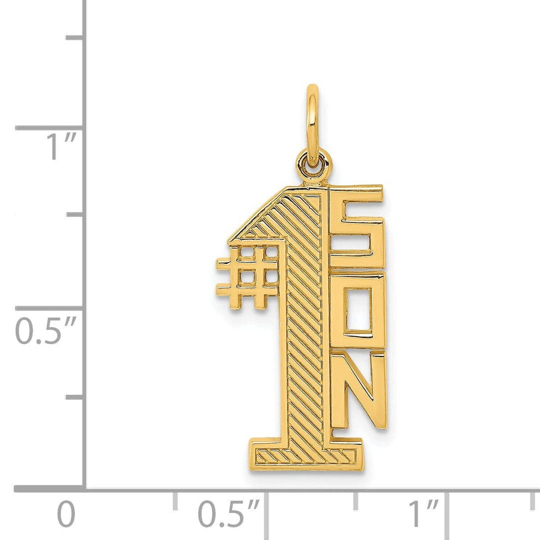 Lovely Rita's Pendants & Charms 14k Yellow Gold Polished Textured Finish Flat Back Script #1 SON Vertical Shape Design Charm Pendant