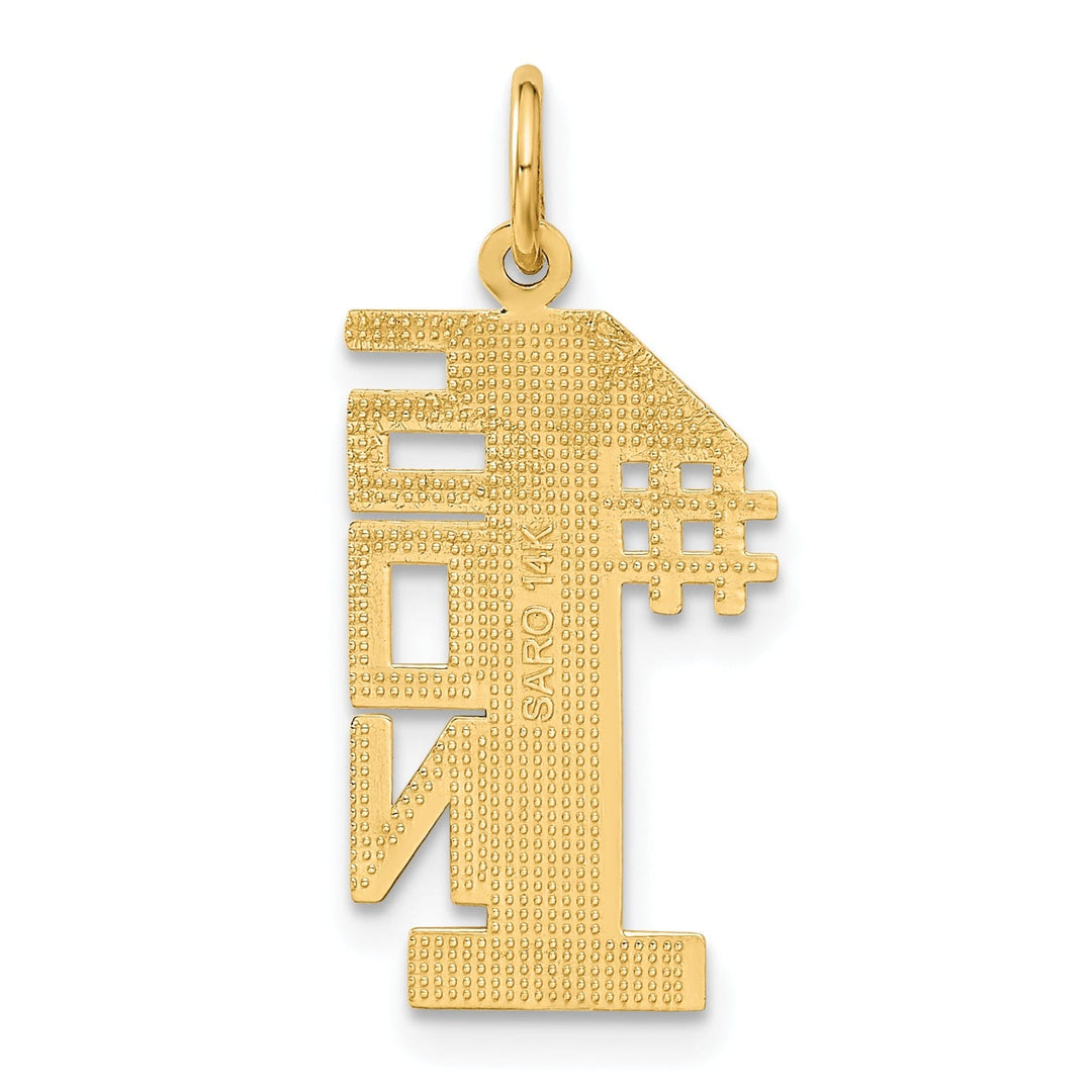 Lovely Rita's Pendants & Charms 14k Yellow Gold Polished Textured Finish Flat Back Script #1 SON Vertical Shape Design Charm Pendant