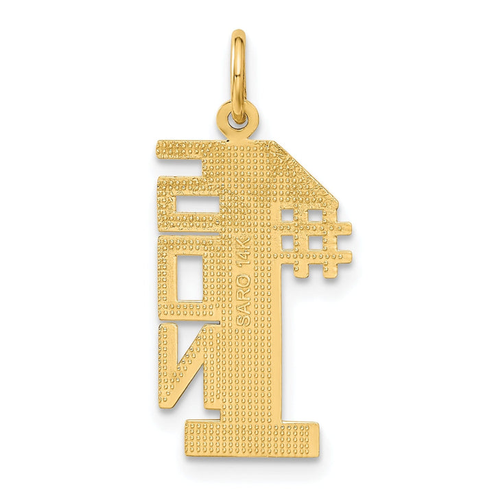 Lovely Rita's Pendants & Charms 14k Yellow Gold Polished Textured Finish Flat Back Script #1 SON Vertical Shape Design Charm Pendant