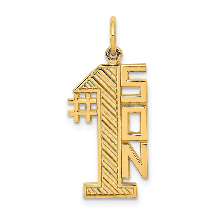 Lovely Rita's Pendants & Charms 14k Yellow Gold Polished Textured Finish Flat Back Script #1 SON Vertical Shape Design Charm Pendant