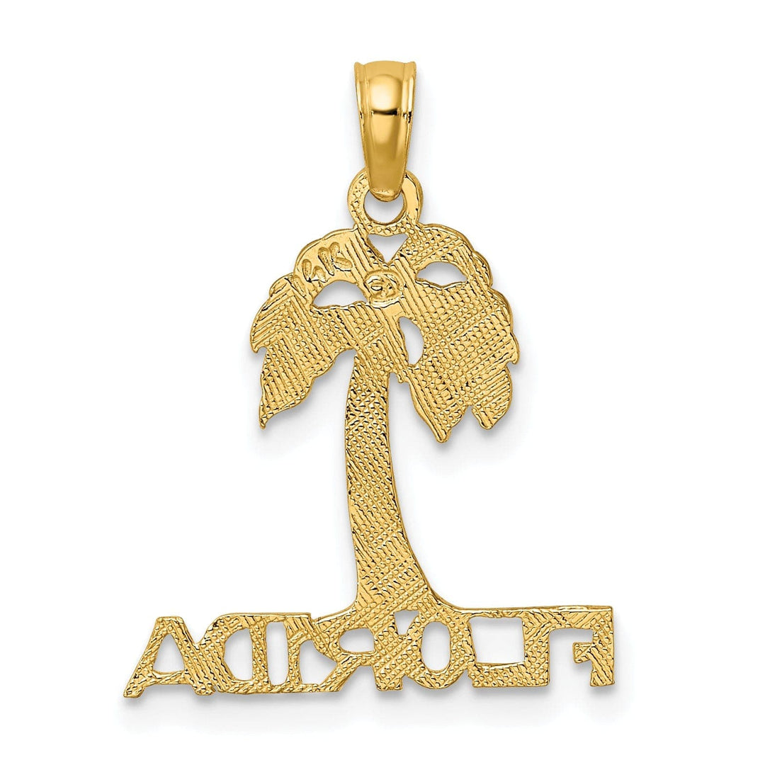 Lovely Rita's Pendants & Charms 14K Yellow Gold Polished Textured Finish FLORIDA Banner Under Palm Tree Charm Pendant