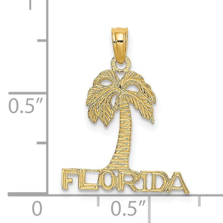 Lovely Rita's Pendants & Charms 14K Yellow Gold Polished Textured Finish FLORIDA Banner Under Palm Tree Charm Pendant
