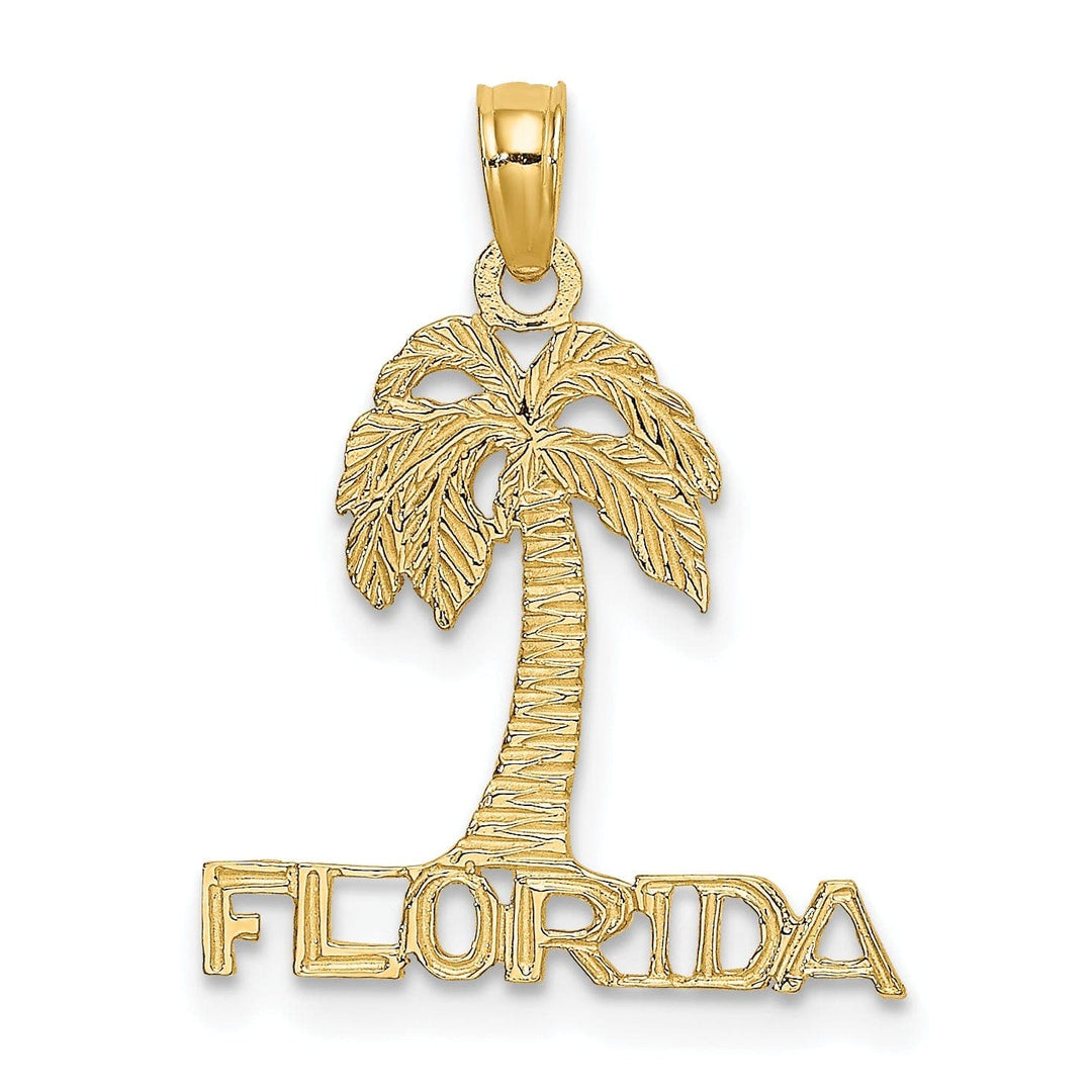 Lovely Rita's Pendants & Charms 14K Yellow Gold Polished Textured Finish FLORIDA Banner Under Palm Tree Charm Pendant