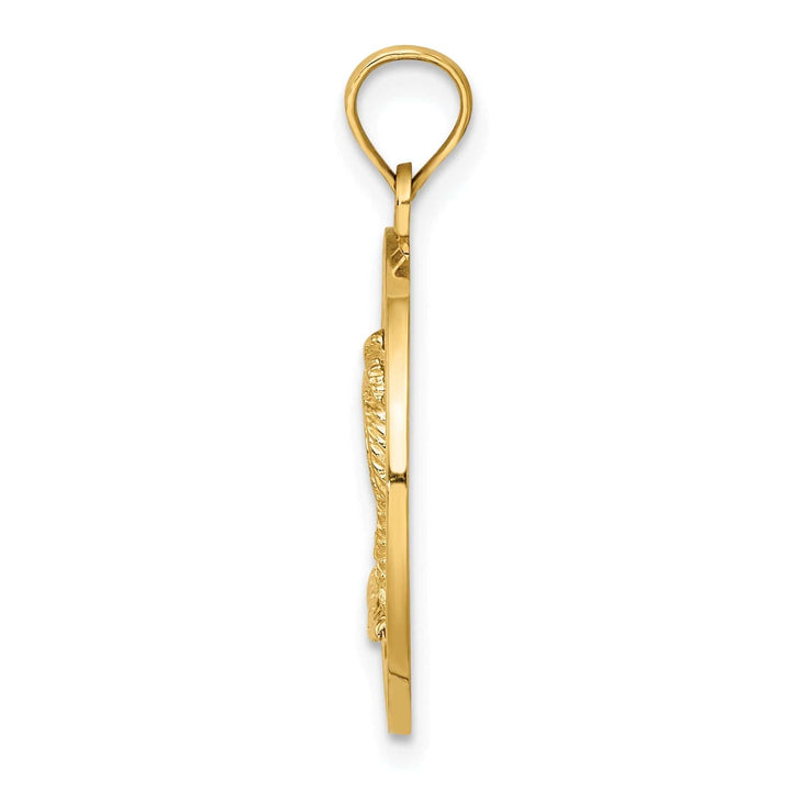 Lovely Rita's Pendants & Charms 14K Yellow Gold Polished Textured Finish FLORIDA Single Palm Tree in Circle Design Charm Pendant