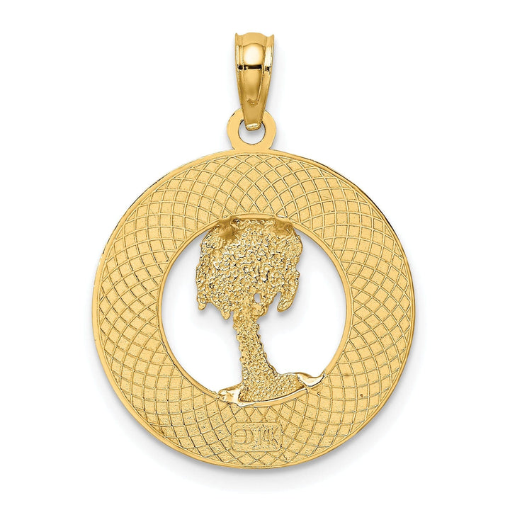 Lovely Rita's Pendants & Charms 14K Yellow Gold Polished Textured Finish FLORIDA Single Palm Tree in Circle Design Charm Pendant
