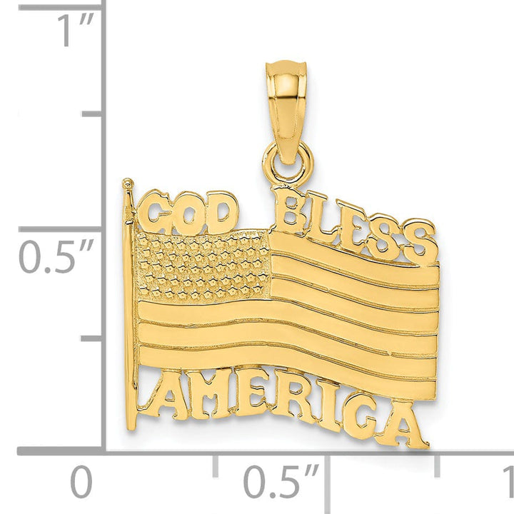 Lovely Rita's Pendants & Charms 14K Yellow Gold Polished Textured Finish God Bless America with U.S.A Flag Design Charm Pendant