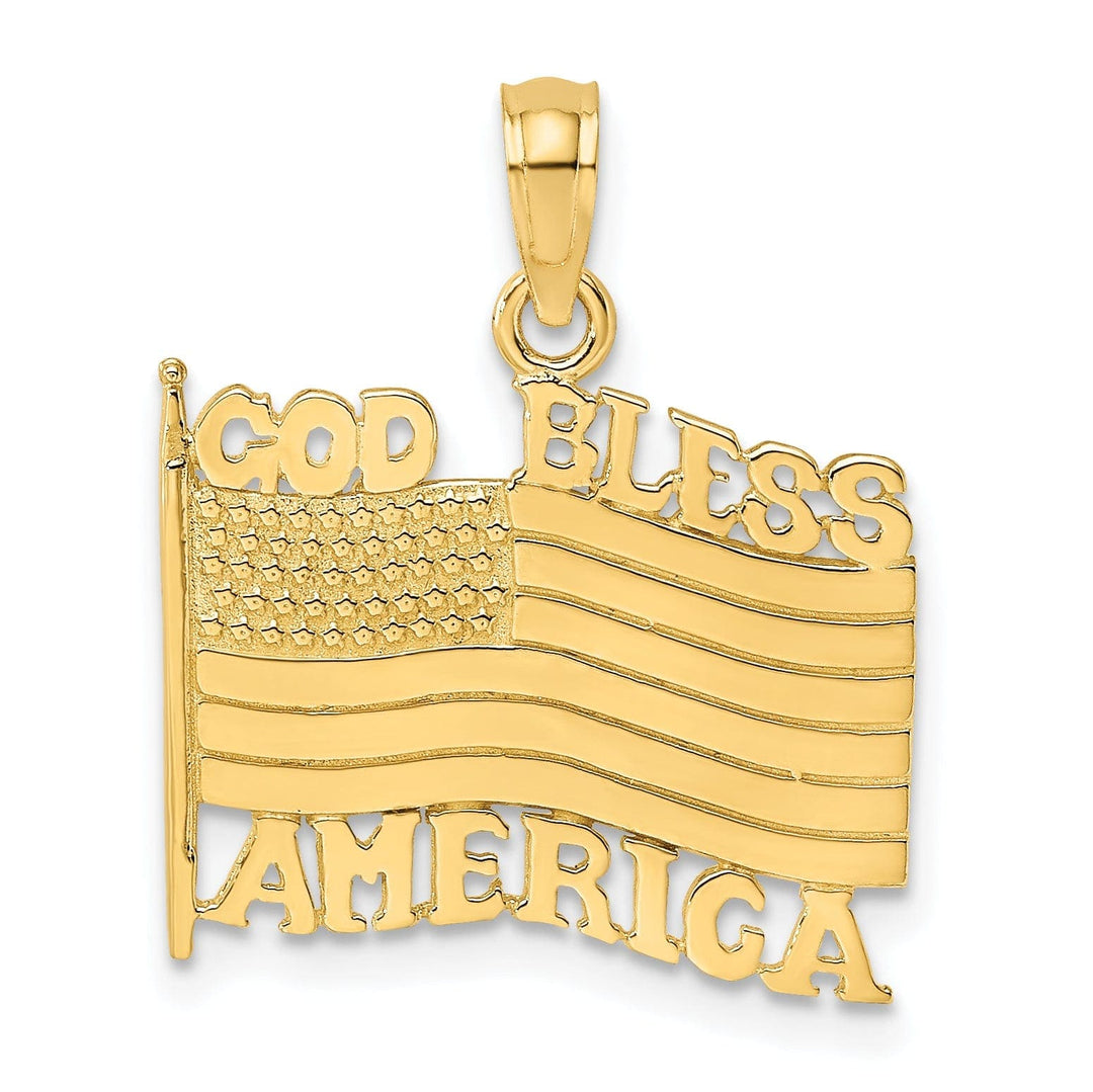 Lovely Rita's Pendants & Charms 14K Yellow Gold Polished Textured Finish God Bless America with U.S.A Flag Design Charm Pendant