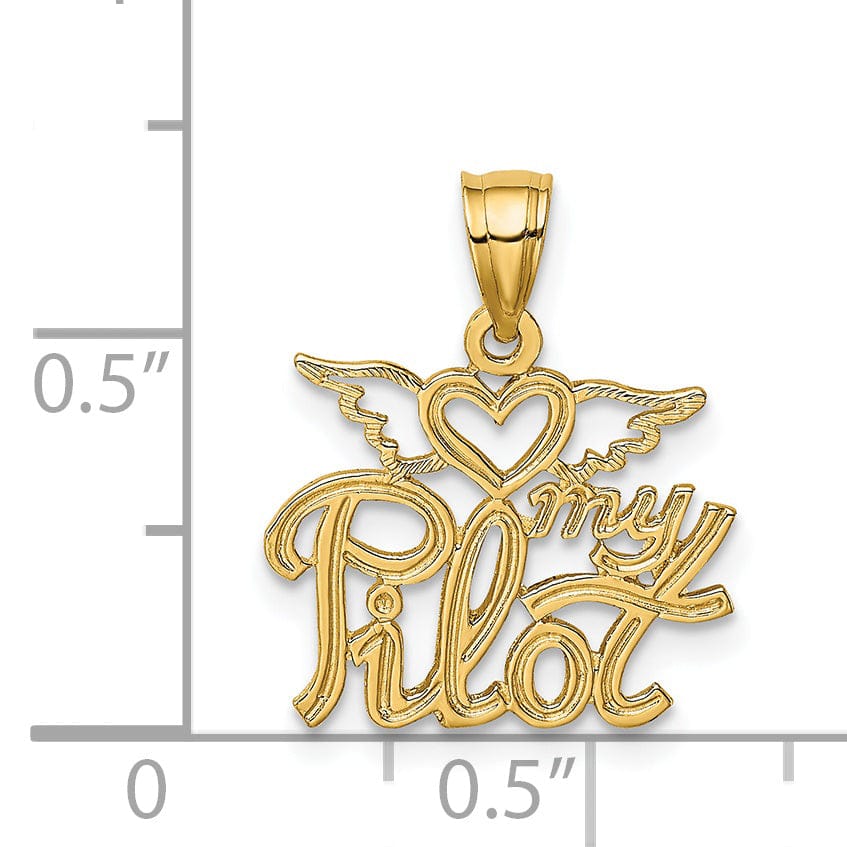 Lovely Rita's Pendants & Charms 14K Yellow Gold Polished Textured Finish HEART MY PILOT Charm Pendant