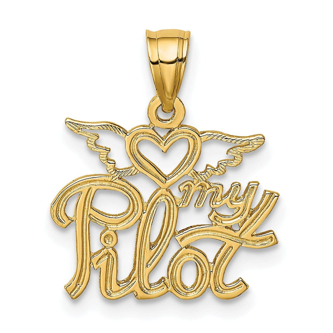 Lovely Rita's Pendants & Charms 14K Yellow Gold Polished Textured Finish HEART MY PILOT Charm Pendant