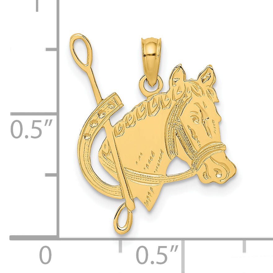 Lovely Rita's Pendants & Charms 14K Yellow Gold Polished Textured Finish Horse Head with Good Luck Shoe Charm Pendant