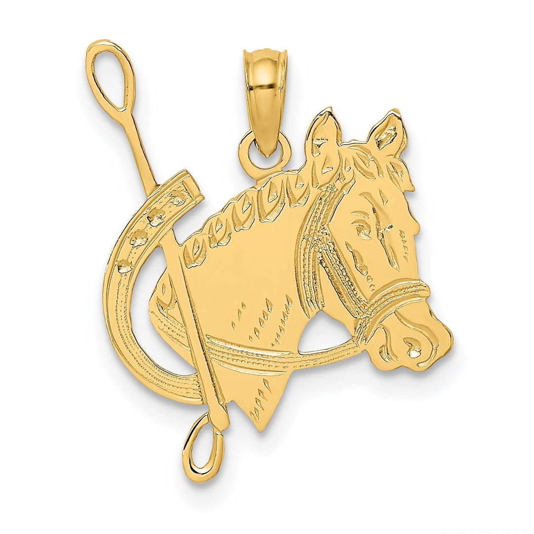 Lovely Rita's Pendants & Charms 14K Yellow Gold Polished Textured Finish Horse Head with Good Luck Shoe Charm Pendant