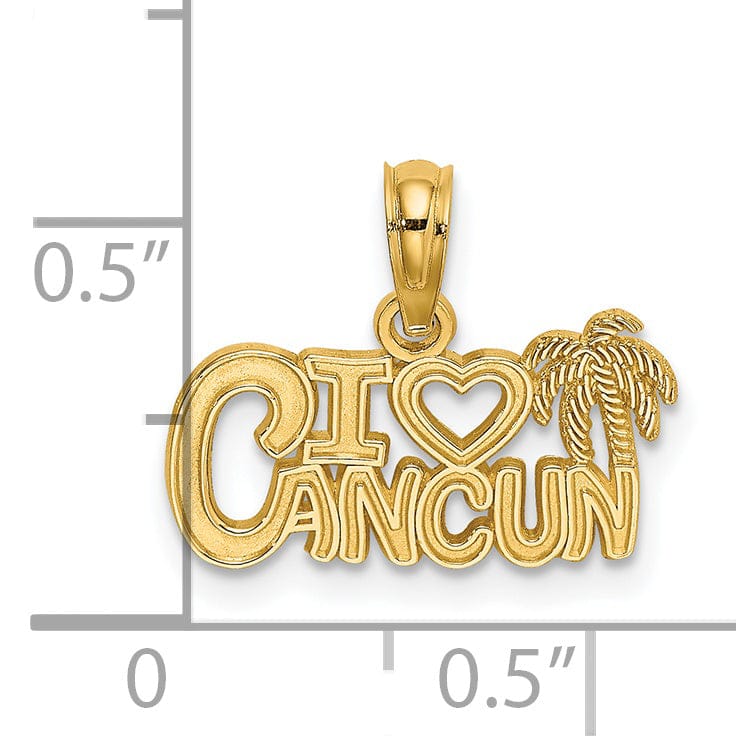 Lovely Rita's Pendants & Charms 14k Yellow Gold Polished Textured Finish I HEART CANCUN Cut Out Design Charm Pendant