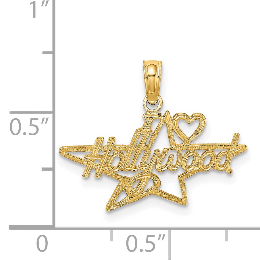 Lovely Rita's Pendants & Charms 14k Yellow Gold Polished Textured Finish I HEART HOLLYWOOD Star Design Charm Pendant