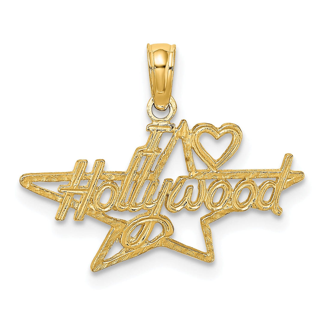 Lovely Rita's Pendants & Charms 14k Yellow Gold Polished Textured Finish I HEART HOLLYWOOD Star Design Charm Pendant