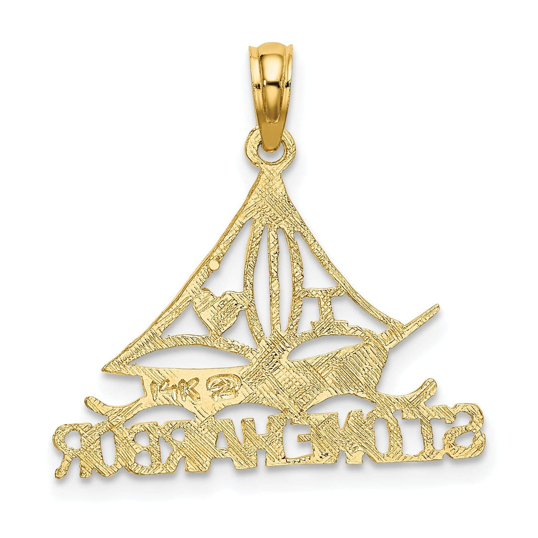 Lovely Rita's Pendants & Charms 14k Yellow Gold Polished Textured Finish I LOVE STONE HARBOR Sailboat Cut Out Design Charm Pendant