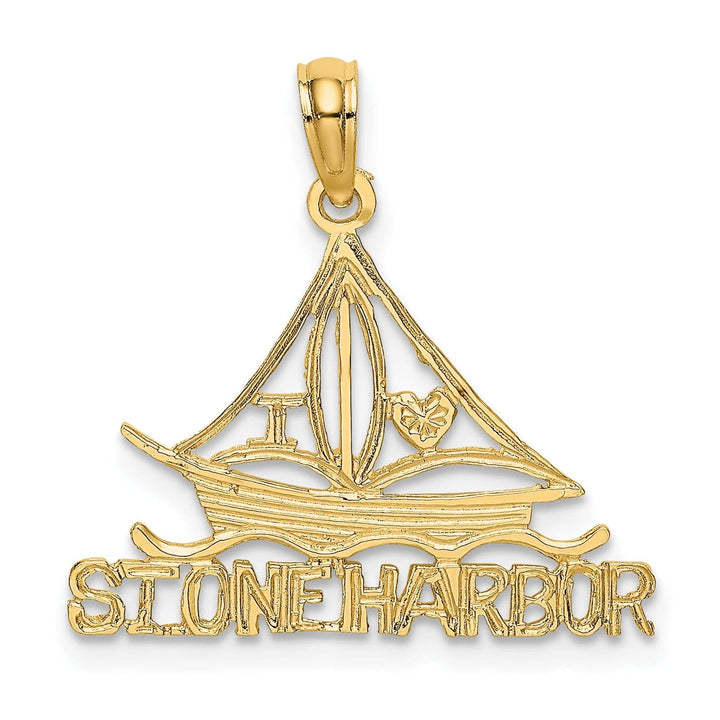 Lovely Rita's Pendants & Charms 14k Yellow Gold Polished Textured Finish I LOVE STONE HARBOR Sailboat Cut Out Design Charm Pendant