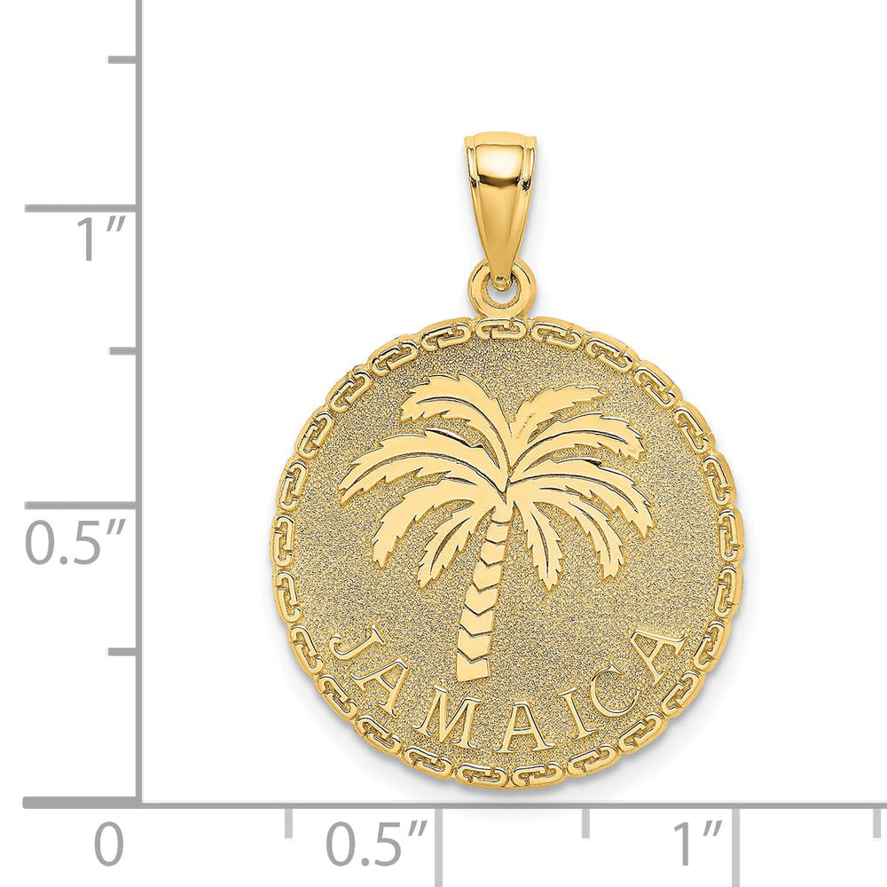 Lovely Rita's Pendants & Charms 14K Yellow Gold Polished Textured Finish JAMAICA & Palm Tree in Round Disk Shape Charm Pendant