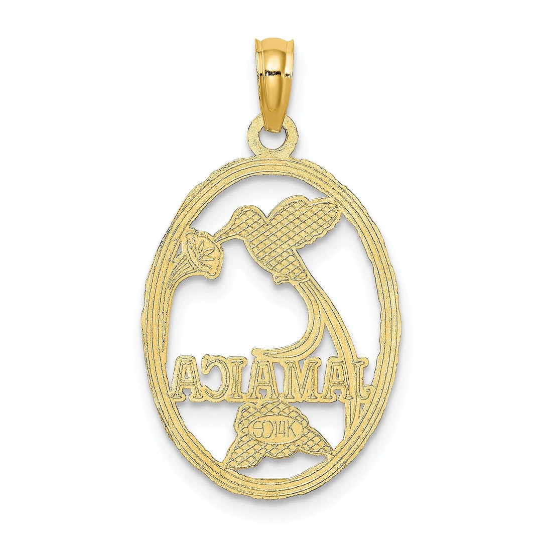 Lovely Rita's Pendants & Charms 14k Yellow Gold Polished Textured Finish JAMAICA with Bird & Flowers in Oval Shape Design Charm Pendant