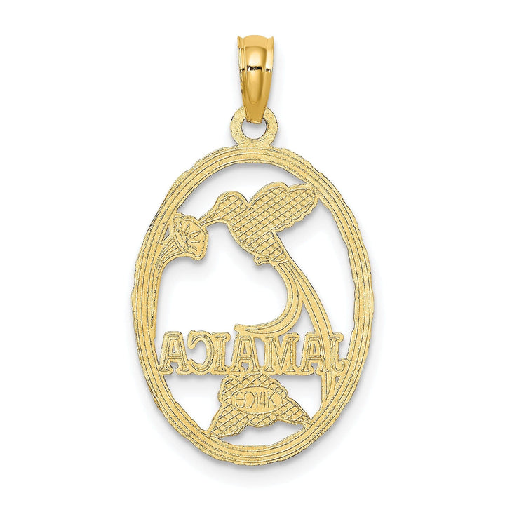 Lovely Rita's Pendants & Charms 14k Yellow Gold Polished Textured Finish JAMAICA with Bird & Flowers in Oval Shape Design Charm Pendant