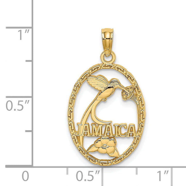 Lovely Rita's Pendants & Charms 14k Yellow Gold Polished Textured Finish JAMAICA with Bird & Flowers in Oval Shape Design Charm Pendant